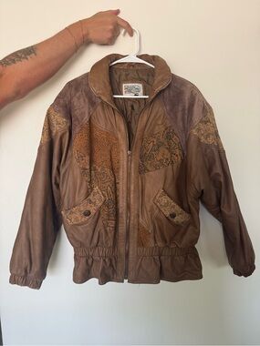 Vintage 80/90s Ville Franche leather suede patch work Bomber Jacket womens small